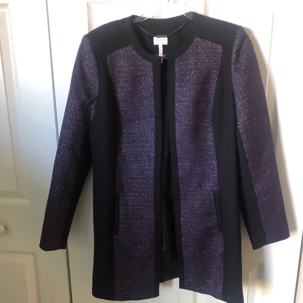 Laundry By Shelli Segal Purple and Black Long Blazer